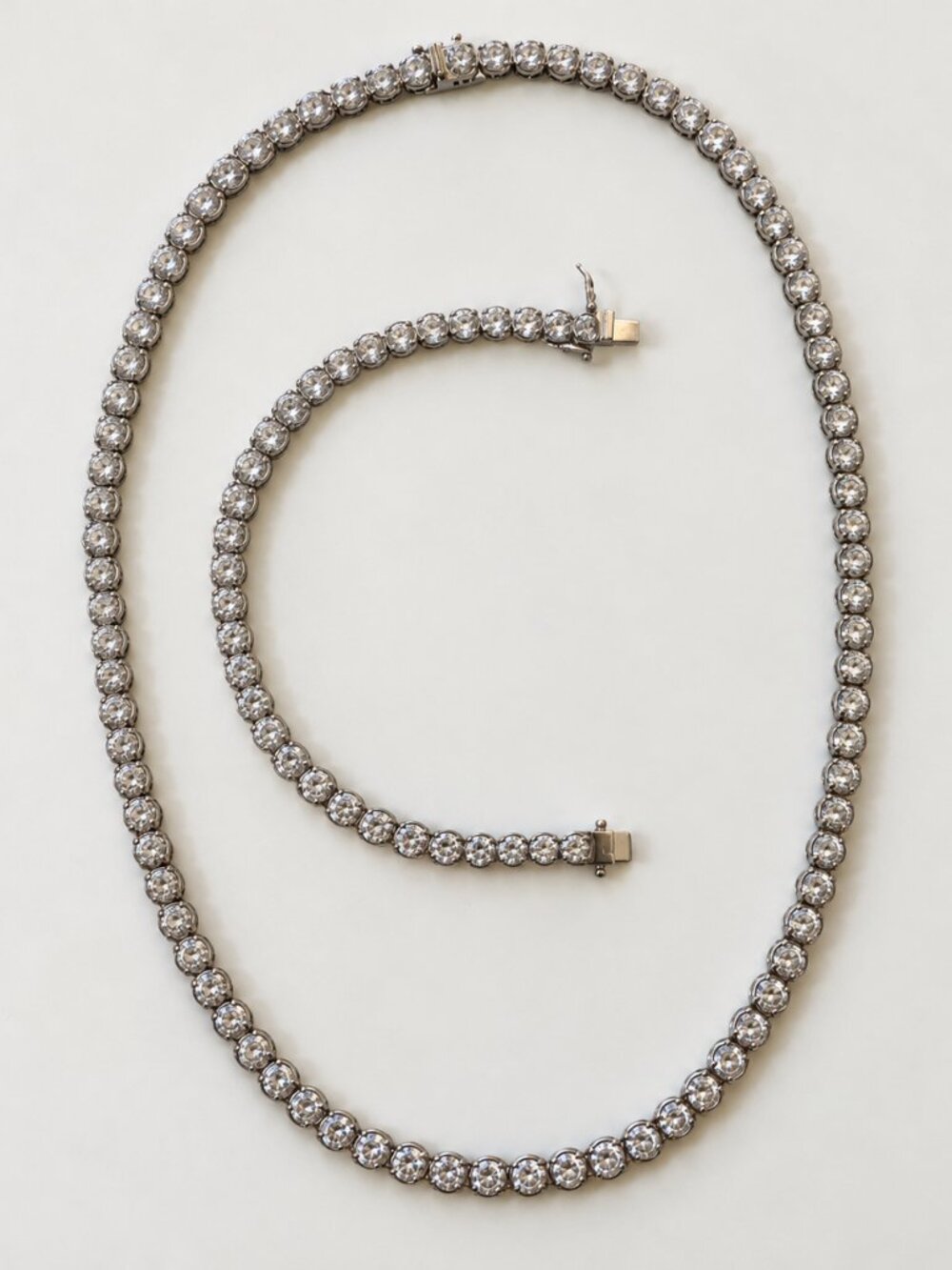 QVC Diamonique Sterling Silver Tennis Necklace & Bracelet Set